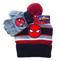 Spiderman Marvel con Risvolto Set Cappello &amp; Guanti Knit Caldo Inverno Pompon - £13.07 GBP