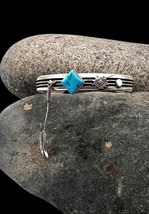 Ray King Navajo Sterling Silver Turquoise Feather Dangle Cuff Bracelet 6 7/8&quot; - £175.85 GBP