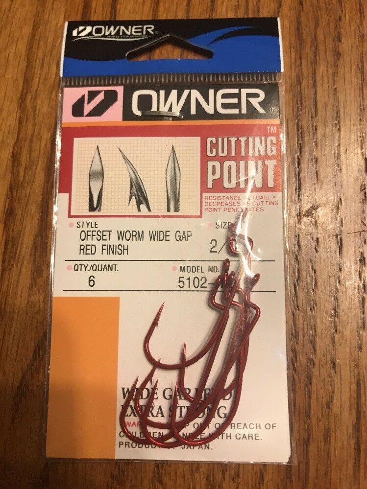 Owner Offset Shank Wide Gap Worm Hook Size 2/0, Red 6 Pack, 5102-123 Shi... - $24.63