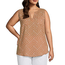 Worthington Women&#39;s Sleeveless Popover Tank Size 1X Almond Maze Geo New - £19.50 GBP