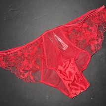 NWT Victoria&#39;s Secret M panty RED floral EMBROIDERED Lace Mesh - £31.15 GBP