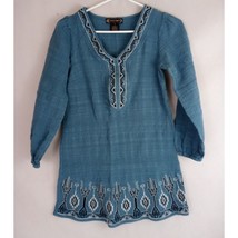 Flying Tomato Blue Boho Blouse With Embroidered Aztec Design Size Small - £12.98 GBP