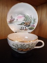 Antique Eggshell Cup &amp; Saucer Hand Painted Japan Boat Scene Raised - $24.25