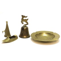 Lot of 4 Vintage Brass Incense Burner Ashtray Bell Candle Snuffer Made in India - £19.68 GBP