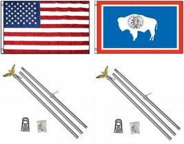 AES 3x5 3&#39;x5&#39; USA American w/State of Wyoming Flag w/Two 6&#39; Aluminum Fla... - £43.86 GBP