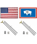 AES 3x5 3&#39;x5&#39; USA American w/State of Wyoming Flag w/Two 6&#39; Aluminum Fla... - $1,022.52 MXN