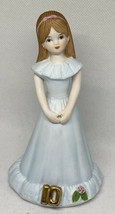 VTG 1982 Enesco Figurine Growing Up Birthday Girl Age 10 Brunette Blue Dress - $9.89