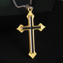 Gold Double Layer Cross Pendant Necklace Christian Jewelry Chain 24" Men Women - £12.65 GBP