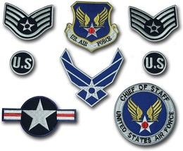 US ARMY AIR FORCE USAF TOP GUN Iron-On Patch Super Set of 8 Embroidered ... - $18.26