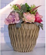 Glazed Pottery Ceramic Diamond Pattern Floral Grey Vase Planter Pot Gard... - €27,26 EUR