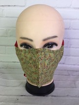 Custom Made New Handmade Face Mask Fabric Floral Leaves Red Double Ribbo... - £9.95 GBP