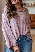 Exposed Seam Round Neck Long Sleeve Top - $29.99