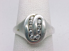 9 CHANNEL Set CUBIC ZIRCONIA Ring in STERLING SILVER - Size 6 1/2 - £36.19 GBP