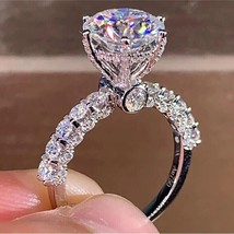 4CT Round Cut Solitaire Real Moissanite Engagement Ring 14K White Gold P... - $2,893.34 MXN