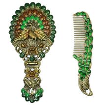 Vintage Hand Mirror Metal Embossed Peacock Handheld Face Makeup Beauty w... - $38.32 CAD
