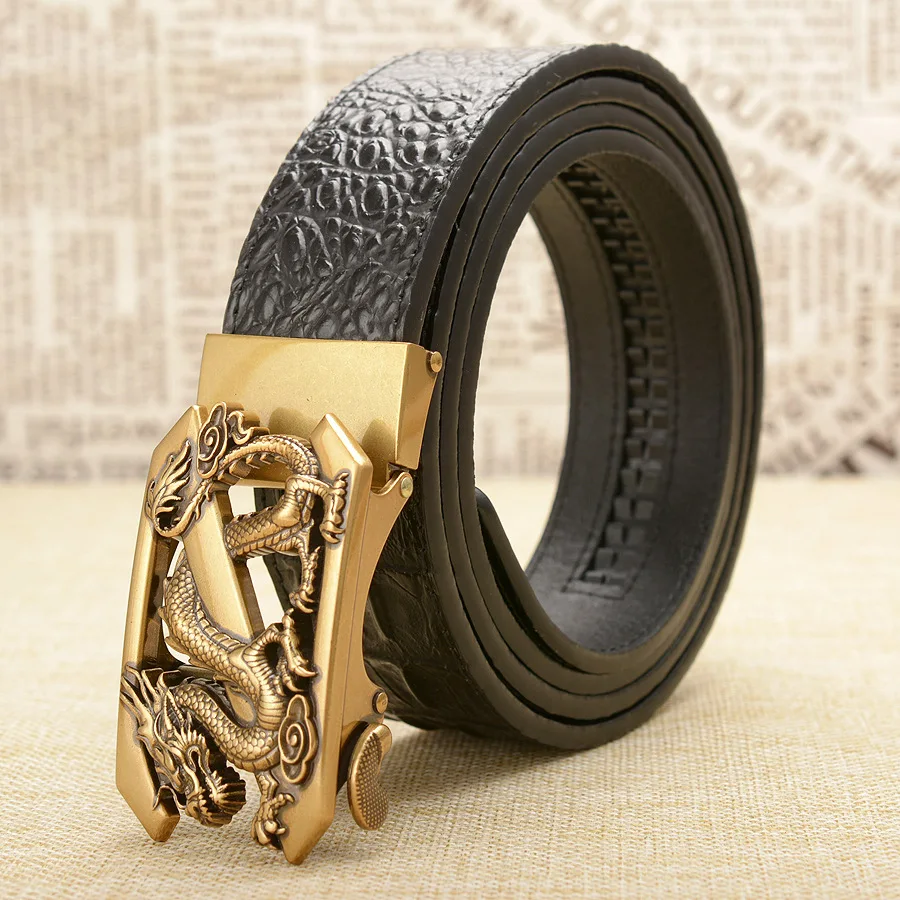 Crocodile Pattern Belt  Alligator Automatic Buckle Men&#39;s Belts Dragon Bu-115CM - £24.71 GBP