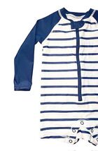 Tucker + Tate Baby Rash Guard Swimsuit Romper Blue White Striped 18M image 2