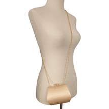 Jessica McClintock Gold Purse Satin Bag Evening Chain Strap Gold Tone Rhinestone - £23.36 GBP
