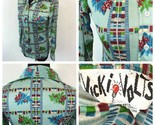 Vintage Disco Shirt size S Blue Turquoise Vicki Volts Berries Leaves Nyl... - $34.95