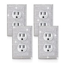 4 Pcs Outlet Covers Shiny Silver Rhinestones Wall Plate 1 Gang Toggle Light Swit - £19.17 GBP