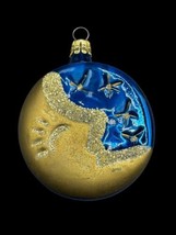 Celestial Glass Christmas Ornament Blue Moon Stars Vintage Czechoslovakia 2.5&quot; - $14.00