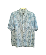 Medium Mens Blue Linen Hawaiian Shirt Plaid Bamboo Leaves Red Macaw Trad... - £17.20 GBP