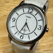 Timex Indiglo Quartz Watch Unisex 30m Silver White Leather Analog New Battery - $23.74