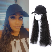 Women Water Wave Baseball Cap Wig Synthetic Black Hair 24 Inches - £19.57 GBP