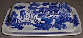 Churchill Blue Willow Pattern Two Piece Butter Dish England - £55.85 GBP