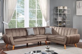 Milan 2-Piece Sectional with Wedge in Light Brown Velvet Fabric - £949.63 GBP