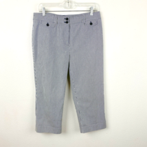 Jones New York Sport Stretch Capri Pants Navy Blue &amp; White Pin Strip Cotton 10 - £15.53 GBP