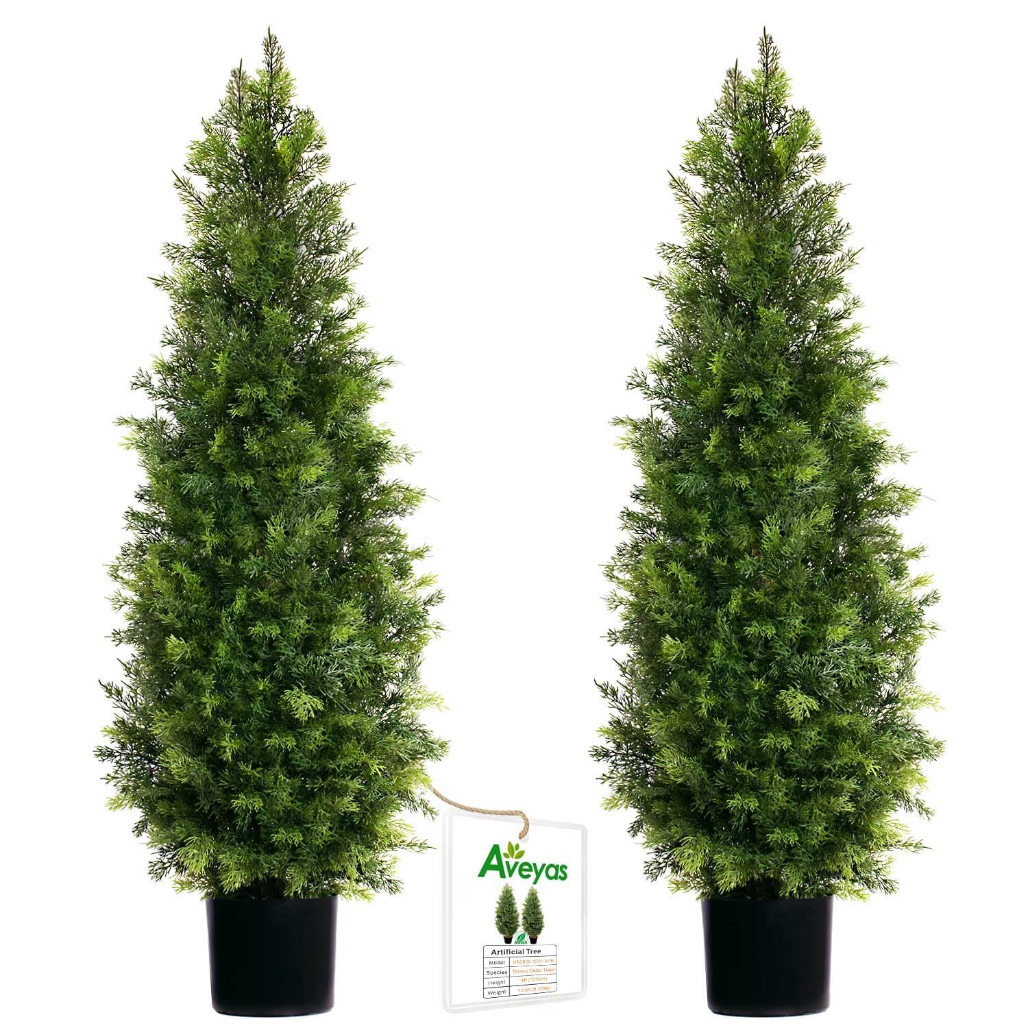 4Ft Artificial Cedar Topiary Trees For Outdoor Front Porch Door, 4 Feet Faux Pot