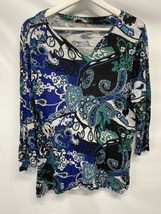 Chico&#39;s Blue Multicolor Paisley Top Blouse Rayon Casual EPOC 2 LG/12 - £17.90 GBP