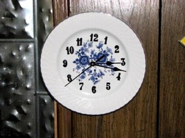 Wall Clock Dinner Plate Royal Blue Flowers  10&quot; - $26.24