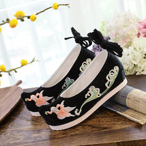 Women Satin Cotton Ankle Strap Hidden Platform Shoes Vintage Chinese Style Embro - £24.70 GBP