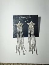 Franco Gia Silver Plated Earrings Stud Back Cubic Zirconia's Stars W Fringe New - $24.02