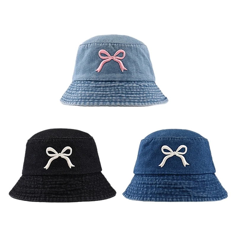 Embroidery Bowknot Bucket Hat for Adult Traveling Beach Getaways Fisherman Hat - £13.09 GBP