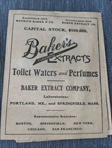 Baker’s Extracts Toilet Waters And Perfumes ME MA Brochure Catalog - $35.00