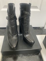 NIB 100% AUTH Saint Laurent Black Leather Buckle Strap Platform Ankle Bo... - £624.24 GBP