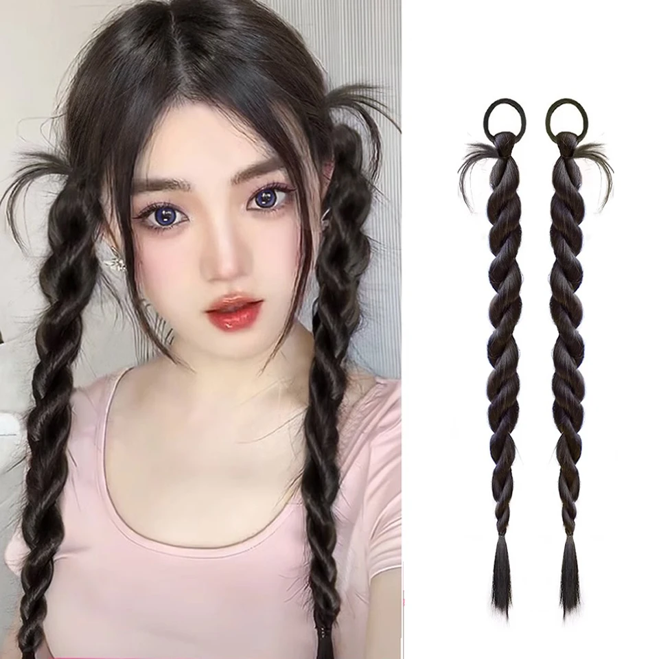 AS Synthetic Two-strand Braid Natural Twist Long Braid With Rubber Band ... - $14.94+