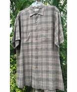 VAN HEUSEN MEN&#39;S L LINEN BLEND CASUAL PLAID SHIRT BUTTONS DOWN S/S UMBER... - $26.79 CAD