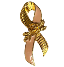 Avon Breast Cancer Lapel Pin Pink Ribbon Rose Gold Plated Enamel Stamped VTG - £4.13 GBP