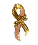 Avon Breast Cancer Lapel Pin Pink Ribbon Rose Gold Plated Enamel Stamped... - £4.09 GBP