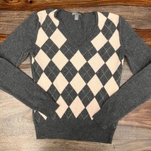 Apt 9 100% Cashmere Sweater Gray Argyle V -Neck Soft Size M - £13.61 GBP