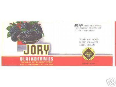 Jory Blackberry Can LABEL 1950's Oregon blackberries berry vintage - $8.69
