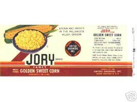 Jory CORN can LABEL 1950's Oregon UNUSED vintage ! - $8.69