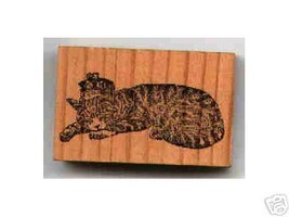 KING Cat Tabby sleeping with crown Rubber stamp miusa - £11.65 GBP