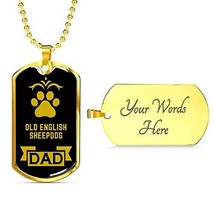 Dog Lover Gift Old English Sheepdog Dad Dog Necklace Engraved 18k Gold Dog Tag W - £47.71 GBP