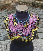 Beads handmade vintage colorful neckline tassels patch, handmade beads a... - $40.00