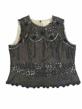 Adrianna Papell Boutique Evening Silk Charcoal Beaded Lined Sleeveless Top XL - $30.69